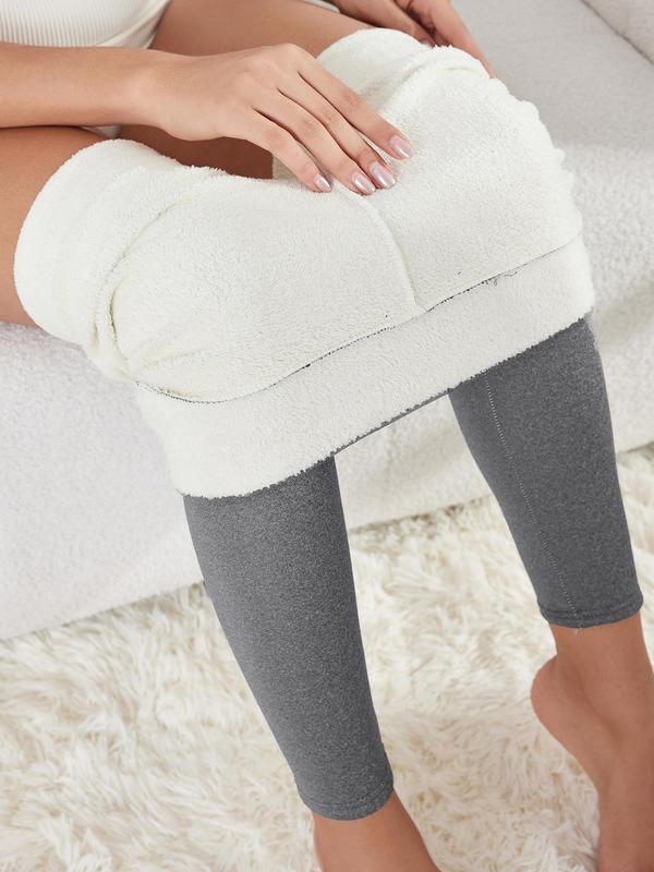 Women's Solid High Waist Thermal Lined Leggings, Casual Comfy Warm Skinny Pants for Fall & Winter, Ladies Bottoms for Daily Wear